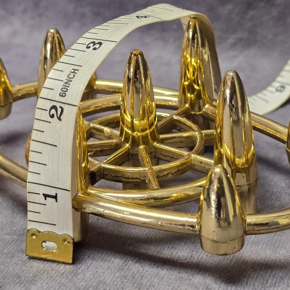 Mid Century Atomic Bullet Style Gold Metal Taper Candle / Pen Holder Faux Brass